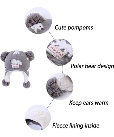 LANGZHEN Infant Winter Hat Earflap Knit Fleece Lined Beanie for Boys Girls 6-12 Months - Navy Stripe + Grey - Buy Online on SooperMarket.com