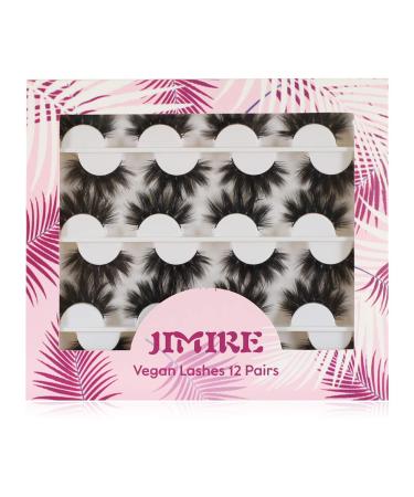 JIMIRE 12 Pairs False Eyelashes Fluffy High Volume Fake Eyelashes Faux Mink Lashes 17MM