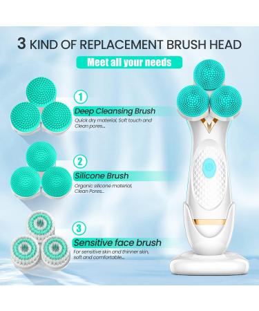 3D Facial Cleansing Brush Electric Face Scrubber with 3 Replacement Heads for Deep Cleaning|Gentle Exfoliate|Tighten Skin (Blue) - Buy Online on SooperMarket.com