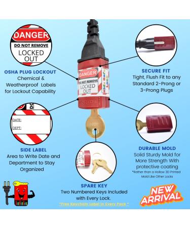 Roride 2 Electrical Power Cord Plug Lock - OSHA Approved Safety Device for Machinery & Tools - Childproof Lock for Baby, Toddler, Teen Safety (Red) - Buy Online on SooperMarket.com