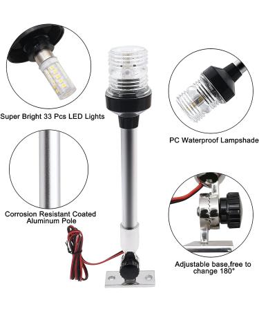 Geloo 12 Inch Boat Navigation Lights - White LED Fold Down Stern Light for Pontoon, Fishing Boat, Yacht - 360 Illumination - 3 NM Visibility - Buy Online on SooperMarket.com
