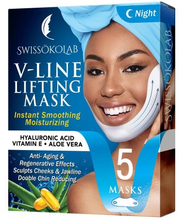 Double Chin Reducer Eliminator V Line Lifting Mask Instant Face Lift Slimming Strap Collagen Neck Tightening Tape V Shape Chin Up Patch Jawline Contour Firming Band 5 pcs White