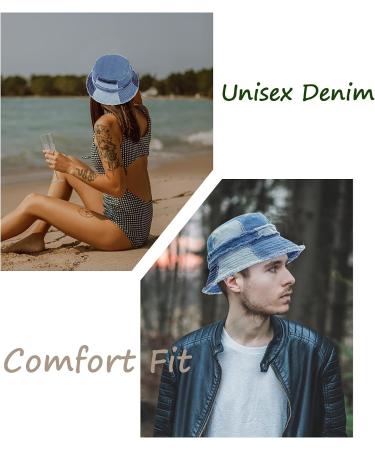 GuanGu Washed Denim Bucket Hat for Women & Men | Packable Summer Sun Hat for Travel | Blue Denim | Small-Medium - Buy Online on SooperMarket.com