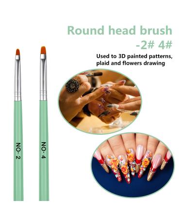 7-Piece UV Gel Nail Brush Set - Acrylic Nail Art Polygel Brushes with Wooden Handle - 7 Sizes for Extensions & Manicure - Green - Buy Online on SooperMarket.com
