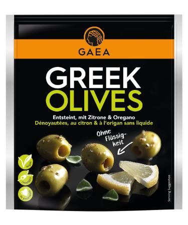Gaea green olives without stone with lemon and oregano |8 x 150g |Marinated & aromatic |Ideal as a snack and for salads green lemon & oregano without stone