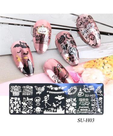 healthGUO Nail Art Stamping Plate Stamper Sponge Pen Halloween Pumpkin Bats Image Nail Polish Template Stamp Stencil Tools Kit 5 - Buy Online on SooperMarket.com