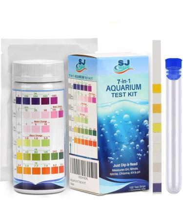 SJ WAVE 7 in 1 Aquarium Test Kit for Freshwater Aquarium | Fast & Accurate Water Quality Testing Strips for Aquariums & Ponds | Monitors pH, Hardness, Nitrate, Temperature and More (100 Tests)