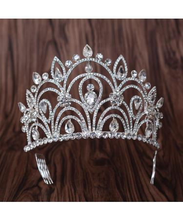 Eseres Tall Pageant Tiaras - Elegant Rhinestone Crown for Women with Combs - Buy Online on SooperMarket.com