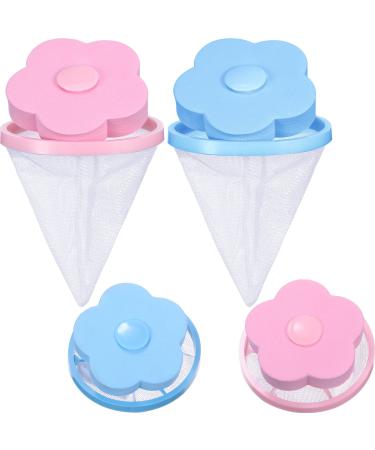 4 Pieces Reusable Washing Machine Lint Catcher Household Washing Machine Lint Mesh Bag Hair Filter Net Pouch Washer Hair Catcher(Blue, Pink)