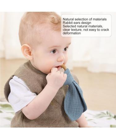 Wooden Teething Toy Ring with Colored Cotton Yarn - Blue & Black Teething Bracelet for Babies - Hand Grip Training - Buy Online on SooperMarket.com