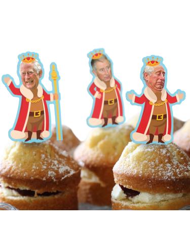 *3 for 2 offer* Cakeshop 24 x 4cm King Charles III 3rd Funny Faces Stand-Up Photo Edible Cupcake Toppers Cake Decorations - Premium Wafer Precut
