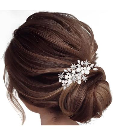 Handcess Bridal Pearls Hair Comb Splitter Rhinestone Star Hair Pieces Crystal Bridal Side Combs Wedding Hair Accessories for Women and Girls - Buy Online on SooperMarket.com