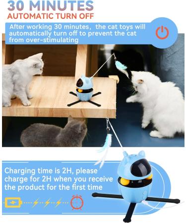 PETTOM Interactive Cat Toy 3-in-1 Automatic - 2023 Upgrade with Rotating Feather Tracks Ball - USB Rechargeable Kitten Toy for Indoor Cats - Blue - Buy Online on SooperMarket.com