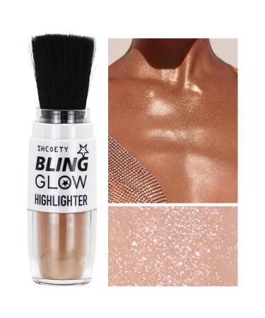Glitter Powder Highlighter Makeup Fairy Highlight Shimmer Body Glitter Brush Powder Brightens the Natural 3D Face Patting Powder Blusher for Brighten Face Body Lips Makeup Kit(03# Champagne) 03# Champagne 1 Ounce (Pack of 1)