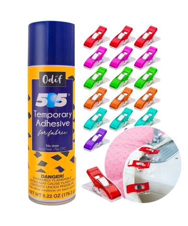 Odif 505 Spray and Fix Temporary Fabric Adhesive Basting Glue 6.22oz, 505 Spray Adhesive for Embroidery, Quilt Basting Spray for Quilting, Plus 25 Sewing Fabric Clips