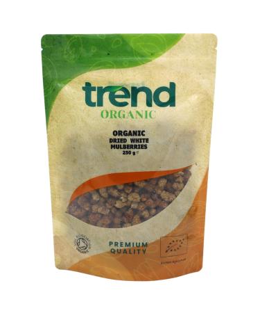 Trend Organic Dried White Mulberries High in Fibre Natural Sugars and Vital Minerals Certified Organic Vegan GMO-Free No Additives No Preservatives Unsulphured Raw 250g