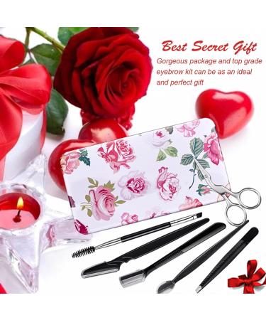 Fitdon Eyebrow Set: Stainless Steel Tweezers Scissors Brush & Razors | 6-Piece Grooming Kit for Perfect Eyebrows - Buy Online on SooperMarket.com