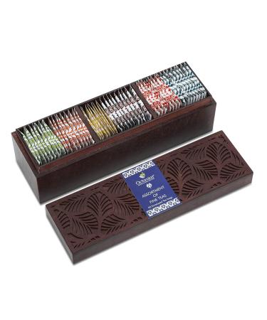Octavius | Hand Carved Wooden Caddy Tea Sampler Pack | Assortment of 3 Black & 3 Green Teas | 60 Enveloped Double Chamber Tea Bags | Tea Sampler Variety Pack | Perfect for Tea Lovers | Pack of 1 Hand Carved 60TB