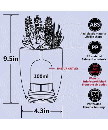 Artificial Succulent Plants Potted Essential Oil Diffuser with 7 Colors LED Light - Grey | Aromatherapy Ceramic Cool Mist Diffuser for Home and Office - Buy Online on SooperMarket.com