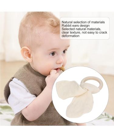 Alomejor Baby Wooden Teething Ring - Soothing Cotton Gauze Handle Ears Design Beige - Safe & Natural Infant Relief - Buy Online on SooperMarket.com