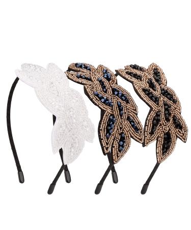 Noverlife 1920s Flapper Headbands 3PCS Set for Women - Rhinestone Beaded Vintage Hair Accessories (Navy Blue/White/Black/Gold) - Buy Online on SooperMarket.com