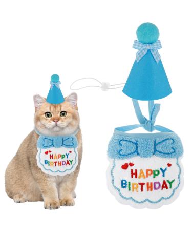 Amaxiu Cute Cat Birthday Scarf Hat Set Small Pet Embroidered Bandana Happy Birthday Decorations Puppy Birthday Party Supplies Kitten Birthday Bandana for Girls Boys