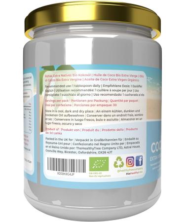 Organic Extra Virgin Coconut Oil for Cooking, Baking, Hair & Skin | 500ml Glass Jar | Cold-Pressed Raw Coconut Oil - TheHealthyTree - Buy Online on SooperMarket.com