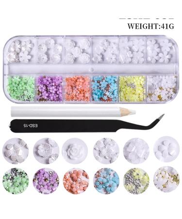 Belicey 3D Colorful Acrylic Flower Nail Charms Kit with AB Nail Gems - DIY Nail Art Rhinestones and Crystals Set - Buy Online on SooperMarket.com