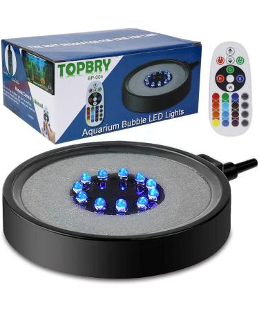 Aquarium Bubble LED Lights RGBW, TOPBRY Remote Controlled Air Stone Disk, with 16 Color Changing, 4 Lighting Effects for Fish Tank Decorations