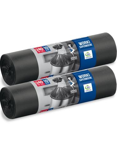 Garbage bags 240l extra strong large pack of 20 pieces - 130x104cm 40 m 100% recycled EucertPlast - traditional closure for large -volume waste long -lasting 20 pieces (1 -pack) 20 pieces - 240 l - super strong 40 m