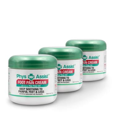 PhysAssist Foot Pain Cream (Three - 4 oz jars) Soothing to feet and Legs.