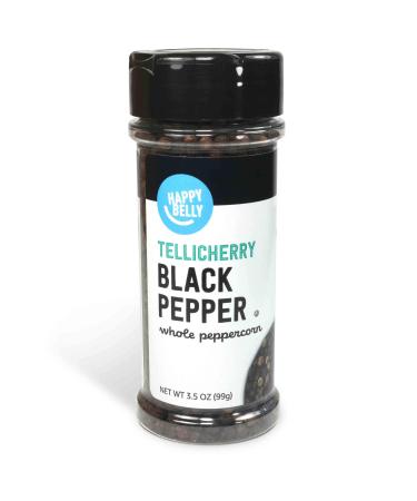 Amazon Brand - Happy Belly Tellicherry Black Pepper, Whole Peppercorn, 3.5 Ounces
