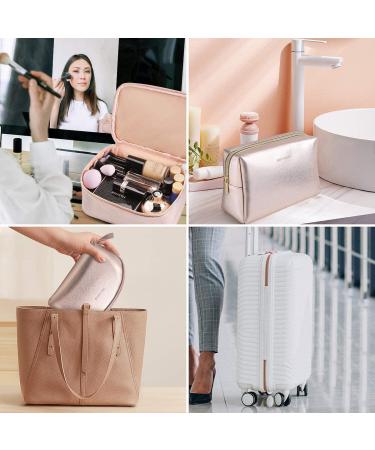 MAANGE 3 Pcs Portable Travel Makeup Bag Set - Waterproof Cosmetic Organizer with Gold Zipper for Women and Girls (Rose Gold) - Buy Online on SooperMarket.com
