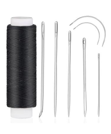 Ftyiwu Waxed Thread 32 Yards (Black)  Leather Sewing Waxed Thread with Hand Sewing Needles  Leather Sewing Thread Set for Home Upholstery Carpet Leather Canvas Repair and Sewing