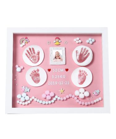 Nifyto Baby Handprint Footprint Ornament Keepsake Maker Kit, Baby Nursery Memory Art Kit, Baby Shower Gifts, Xmas Gifts, Precious Moment for Newborn,Baby Boy/Girl, Personalized Baby Prints(Pink)