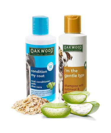 Oakwood Natural Aloe Vera Coat Conditioner & Tearless Oatmeal Shampoo Cleansing Wash for Pets - Hypoallergenic Pet Dog & Cat Grooming Supplies Set for Itching Dry Skin Detangling Deodorizing