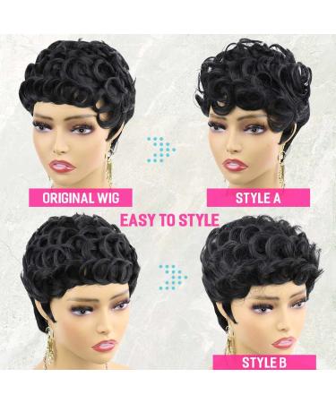 Flandi Short Pixie Curly Wigs for Black Women - Natural Black Synthetic Hair 1B# - Buy Online on SooperMarket.com
