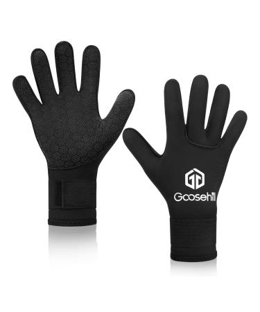 Goosehill Neoprene Diving Gloves, 3mm Wetsuit Gloves with Update Palm Rubber Granules and Ergonomic Finger Pre-Curved, Flexible Thermal Gloves for Diving Snorkeling Paddling Surfing Kayaking Scuba Black Small