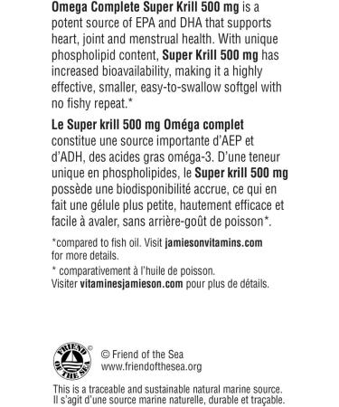 Jamieson Omega Complete Super Krill 500mg 60's 60 Softgels 60 count (Pack of 1) - Buy Online on SooperMarket.com