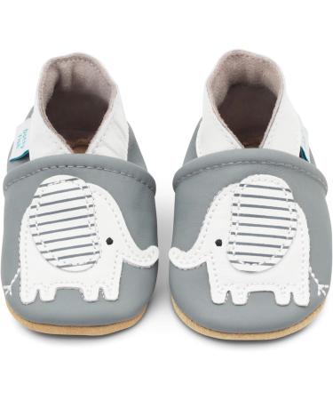Dotty Fish Soft Leather Baby Shoes for Boys | Non Slip Toddler Shoes | Animal Designs for Boys and Girls | Grey Elephant | 0-6 Months - 4-5 Years - Buy Online on SooperMarket.com