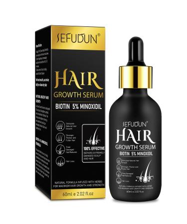 Minoxidil Hair Growth Serum for Men and Women 5% Minoxidil with Biotin for Scalp Hair Loss and Thinning Promotes Natural Thicker Longer Fuller Healthier Hair 2.02 oz