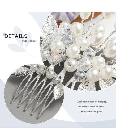 Vakkery Bridal Wedding Hair Comb | Silver Pearl Leaf Headpiece for Women & Girls | Elegant Hair Accessories - Buy Online on SooperMarket.com