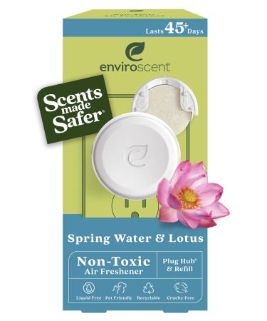 Enviroscent Non Toxic Air Freshener (Spring Water & Lotus) Plug-in Air Freshener for Home | Essential Oil Plug In | Home Fragrance Last 45+ Days | 1 Refillable Air Freshener Plug In & 1 Scent Refill Spring Water + Lotus 2 Piece Set