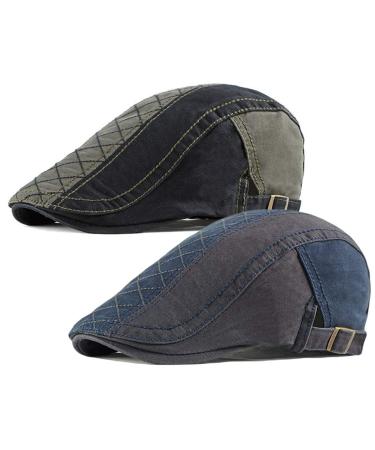 Qunson 2 Pack Men's Cotton Flat Cap Ivy Gatsby Newsboy Hat