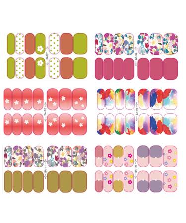 6 Sheets 84 Pieces Nail Stickers Strips Wearable and Removable Artificial Nails Design for Women Girls