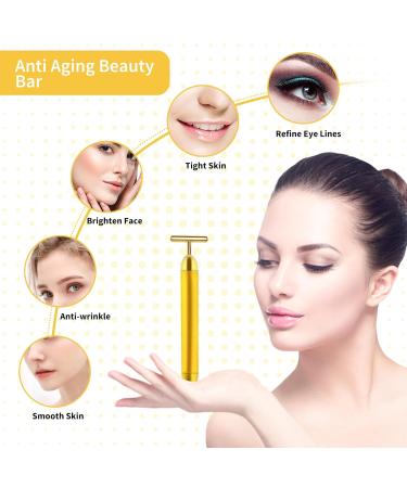Shop Aubric 24k Gold Face Massager - T-Shape Electric Wand for Anti-Aging Skin Firming & Wrinkle Reduction | Global Shipping Available - Buy Online on SooperMarket.com