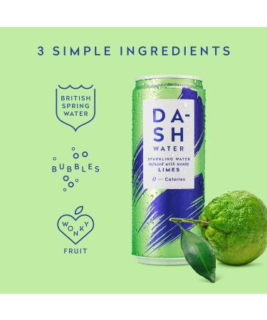 Dash Water Lime - 12 x Lime Flavoured Sparkling Spring Water - NO Sugar NO Sweetener NO Calories - Infused with Wonky Fruit (12 x 330ml cans) Lime 330 ml (Pack of 12) - Buy Online on SooperMarket.com