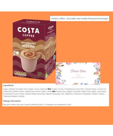 Temas Costa Coffee Instant Coffee Sachets Bundled With Reusable Coffee Cup Sleeves & Coffee Stirrers | 3 Flavours - Creamy Cappuccino Salted Caramel Latte Millionaire Mocha (Mixed Variety Flavour) - Buy Online on SooperMarket.com