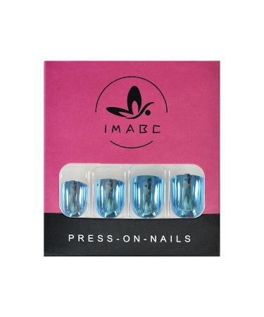 Buy iMABC Blue Metallic Press On Nails - Medium Squoval Reusable Fake Nail Art for Women & Girls | Perfect for Home Office & Parties - Buy Online on SooperMarket.com
