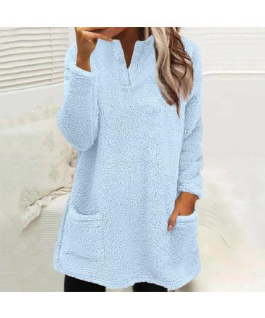 AMhomely Women's Plus Size Double Fleece Hoodie with Pocket - Soft Teddy Fleece Pullover - V Neck Sweatshirt for Winter - Lounge Top - Blue - Size M - Buy Online on SooperMarket.com